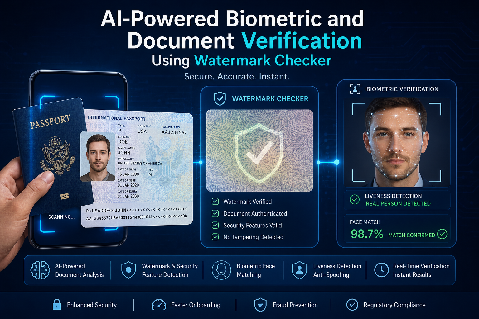 AI-Powered Biometric and Document Verification Using Watermark Checker: Strengthening Digital Identity Verification and Fraud Prevention